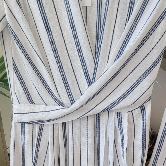 NWT Navy Blue and White Striped Long-Sleeve Wrap Dress - Fits a Size Small - Picture 6 of 9